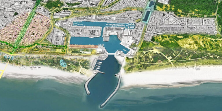 Figure 9: Visions of protection and adaptation for the Port of Scheveningen, Den Haag, and its coastline in response to sea level rise. Source: NXR-2024.