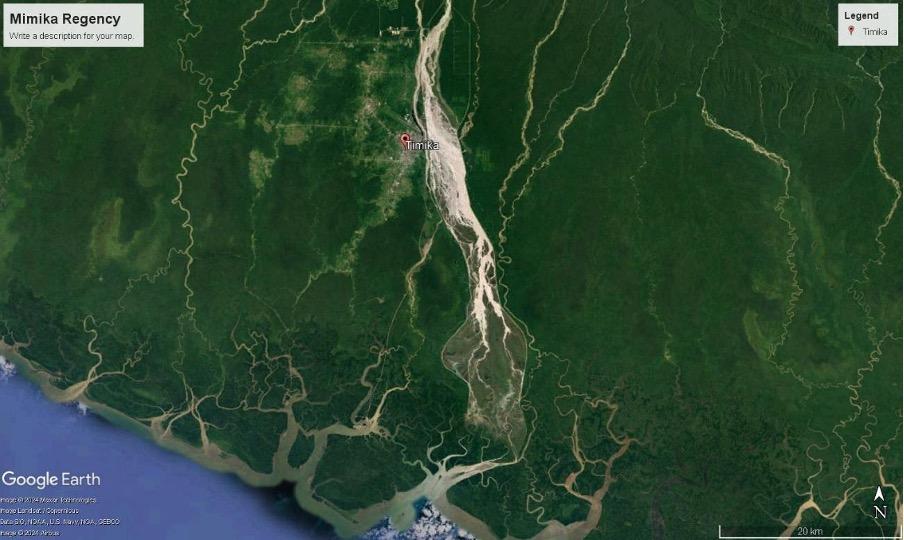 Figure 1. PT Freeport Indonesia tailings waste (Source: Google Earth, screenshot taken by Annisa Ariyanti, 01.05.2024)
