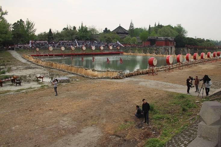 Prepared site for the ceremonial opening of the main inlet of the Dujiangyan Irrigation Scheme