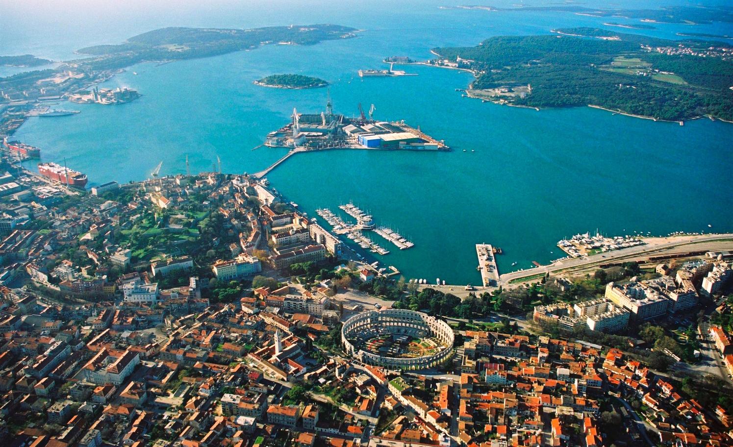Aerial View of Pula. Source: Orlovic via&nbsp;Wikipedia Commons.&nbsp;