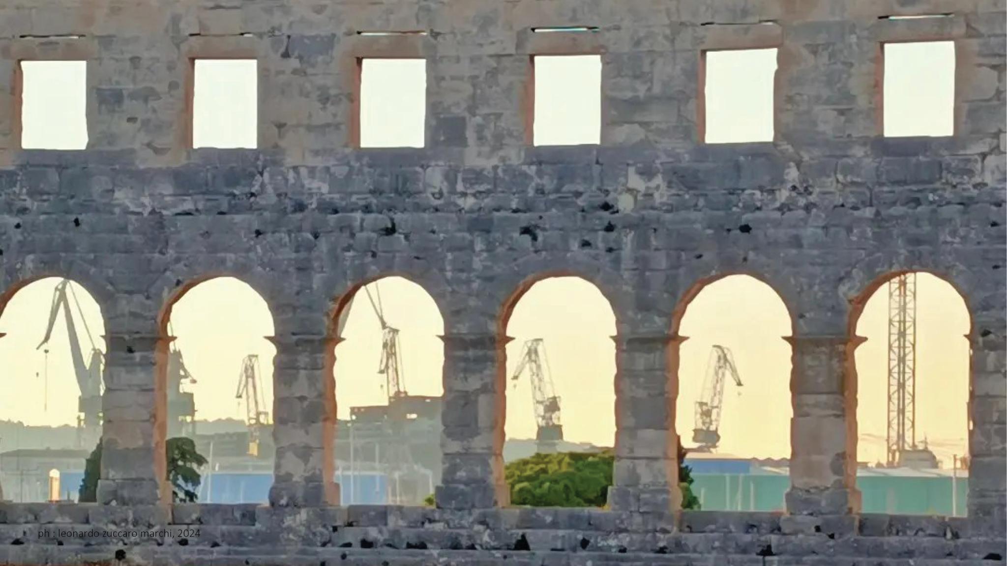 Views of the Cranes from the Roman Amphitheater in Pula, by Leonardo Zuccaro Marchi, 2024