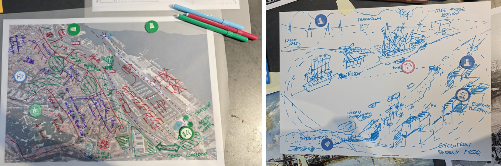 The sketch session resulted in systemic design ideas that connected the industrial port to the city (Source: Regina Klinger).