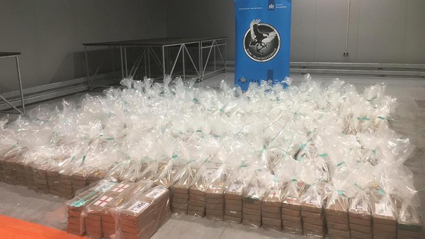 Drug seizure by the HARC-team (Hit and Run Cargo-team) in Rotterdam, a cooperative unit of Dutch Customs, Public Prosecution Service, Revenue Service, and Sea Port Police. Image: Openbaar Ministerie. 