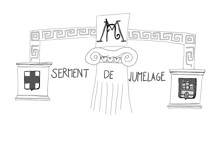 Serment de Jumelage, sketch of the original pledge of 1958 (Source: Eliane Schmid, 28.02.2025).