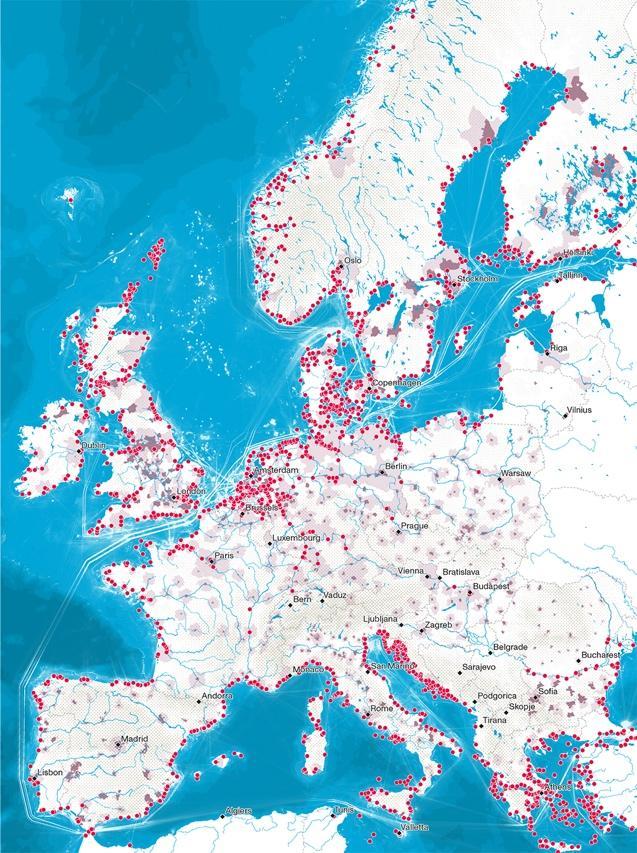 European ports ranked by type (passenger and cargo) and volume of throughput (extract from © Port City Atlas).