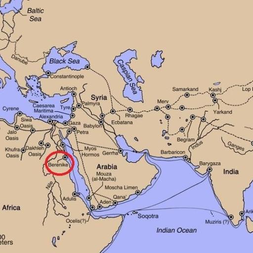 map of east mediterranean and west asia, pointing at Berenike