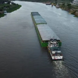heavy vessel navigating on river